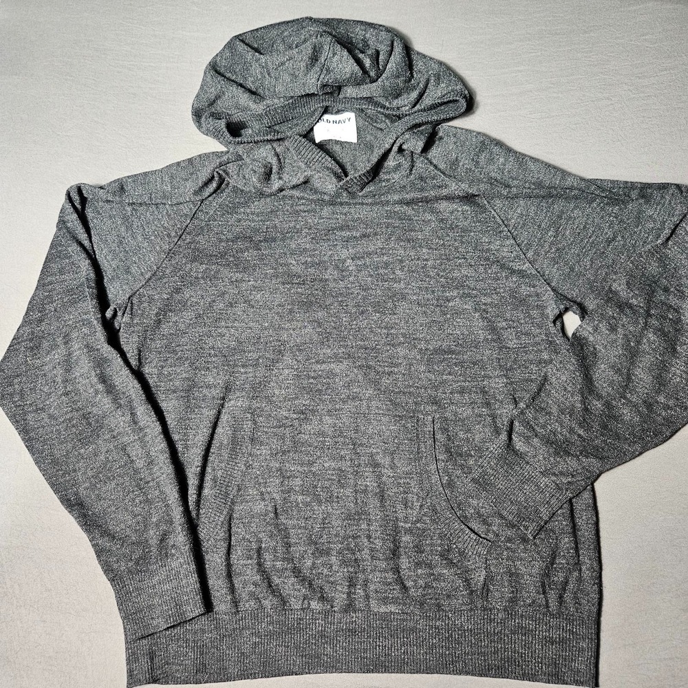 Old Navy Knit Pullover Hoodie Unisex Large Heather Charcoal Grey Sweater Hoodie